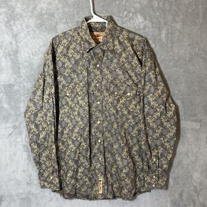 Larry Mahan Cowboy Men M Gray Yellow Paisley Western Diamond Snap Shirt